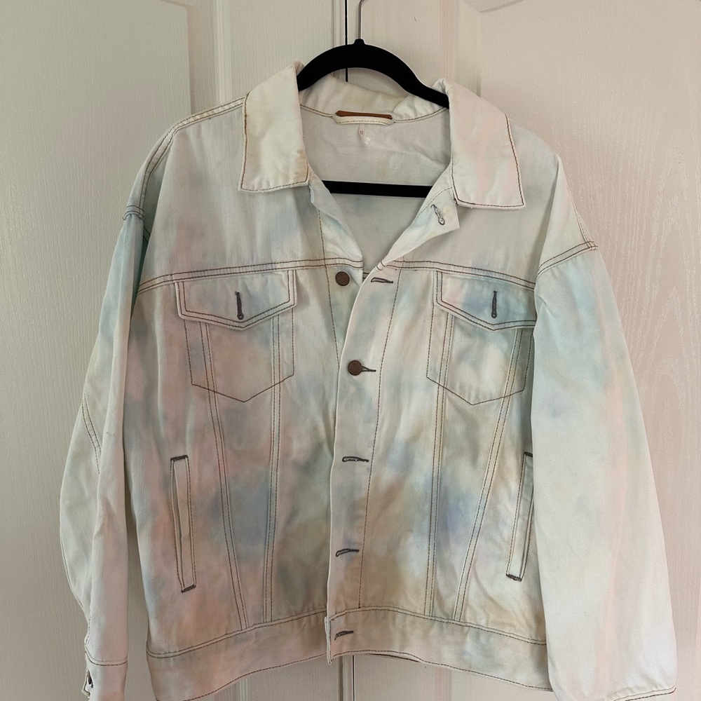 Free People S Oversized Light Wash White Denim Jacket